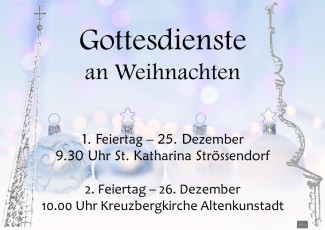 Gottesdienste an den Weihnachtsfeiertagen